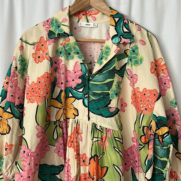 MNG Cute Multicolor Tropical Floral 3/4 Sleeve Babydoll Dress **Sz 2** 🌸🌸 - Picture 3 of 4